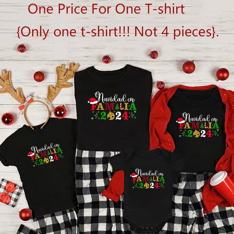 Feliz Navidad 2024 Family Matching Outfits Festive Mom Dad Kids Tees Baby Romper Christmas Family Clothes Xmas Gifts