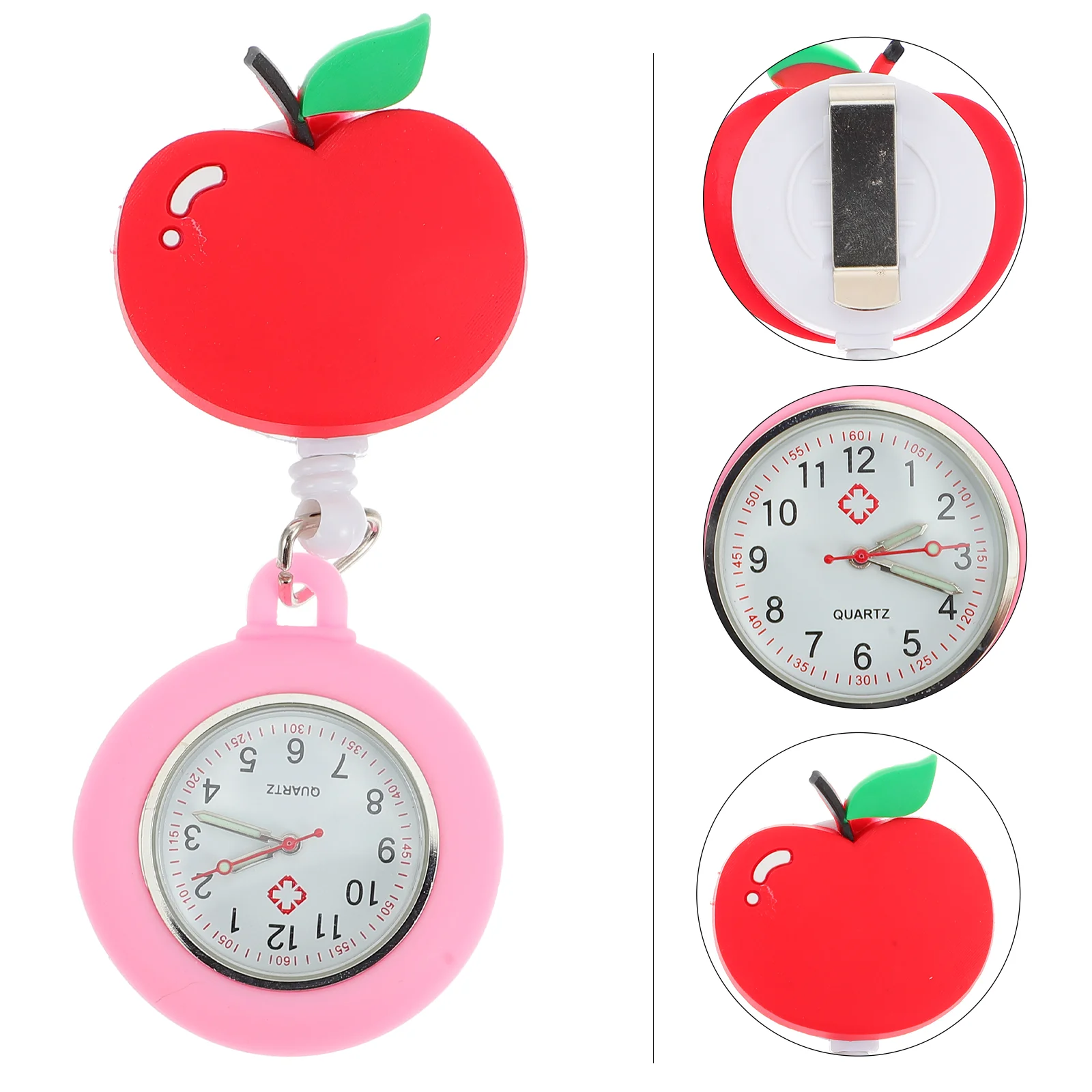 Pocket Watch Easy to Carry Decorative Silicone Digital Cartoon Apples Luminous Nurse Metal Glass Mirror