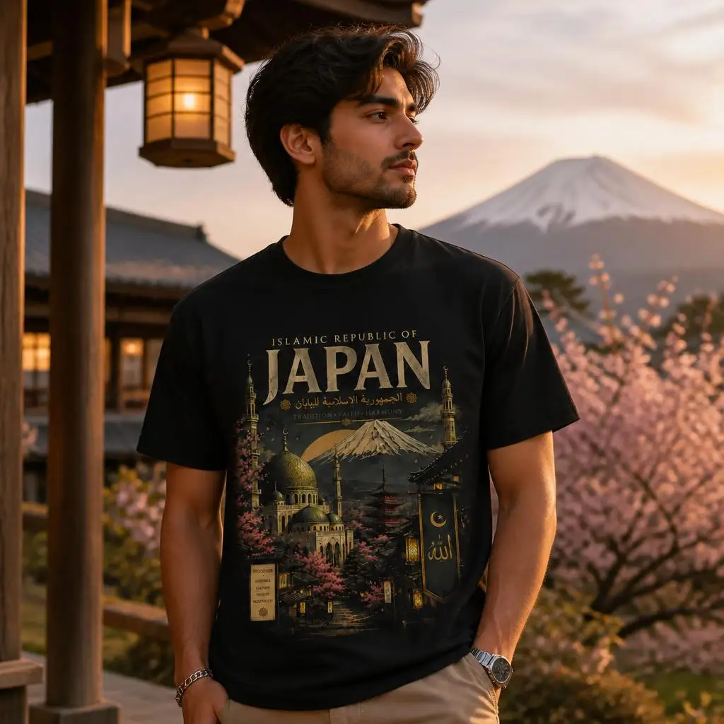 Funny Islamic Republic of Japan Fictional Travel Humor T Shirts Casual Tees Short Sleeve Round Collar T-Shirt Pure Cotton Tops