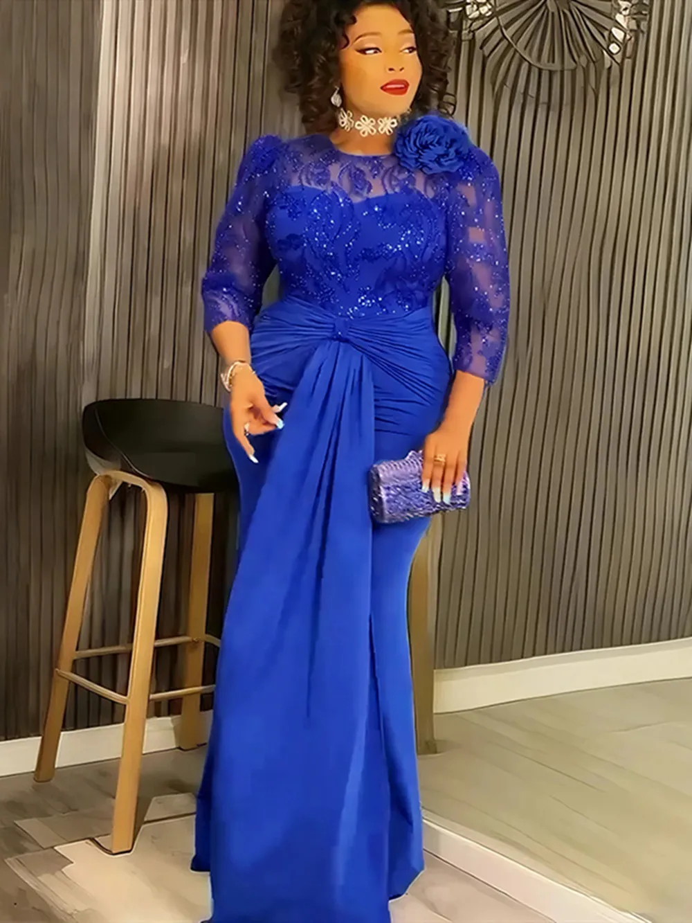 Plus Size African Party Dresses for Women Dashiki Sequin Sexy Bodycon Long Dress Elegant Outfits Muslim Wedding Evening Gowns - view 3