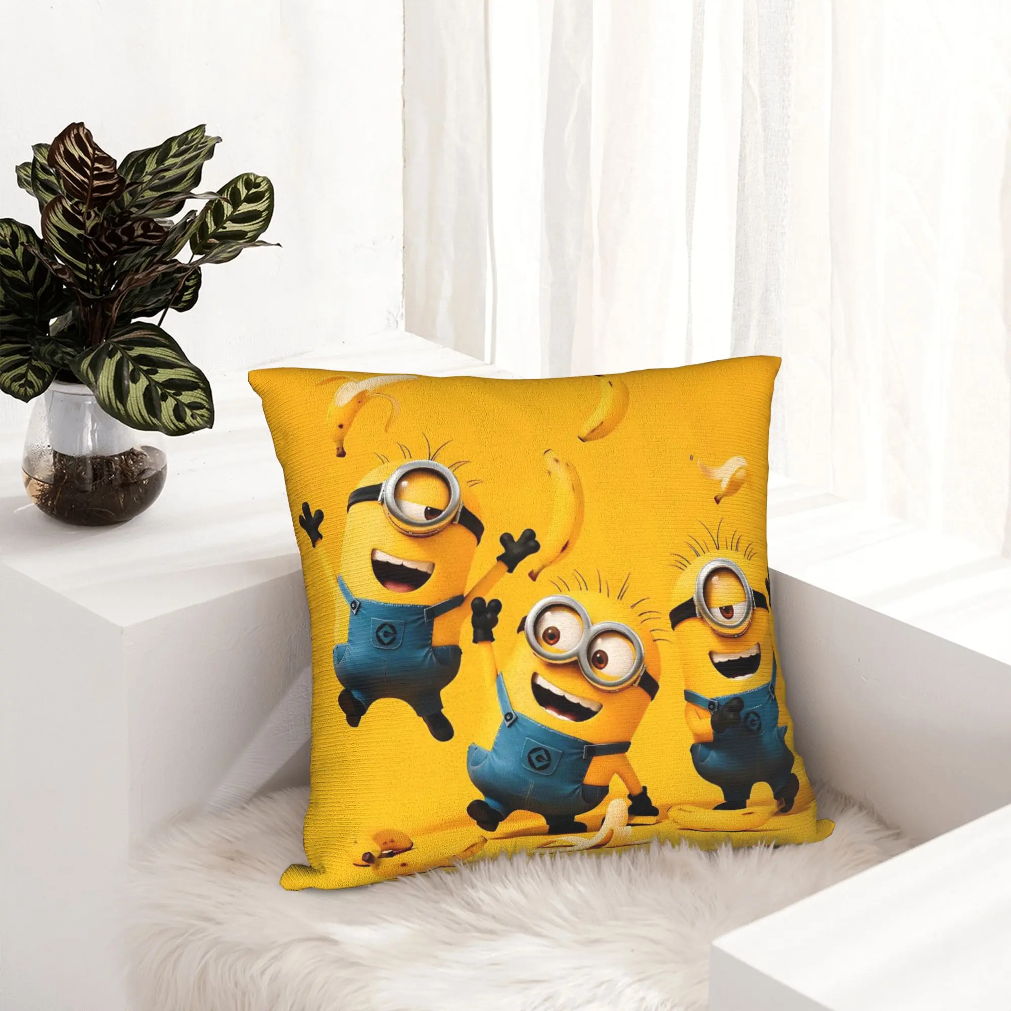 M-Minions-s Banana Funny Cartoon Pillowcase Printed Polyester Cushion Cover Decoration Throw Pillow Case Cover Home Zipper 40X40