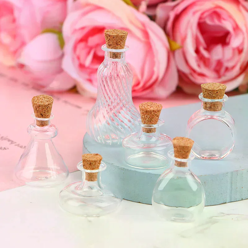 Jarrón en miniatura para casa de muñecas, botella de vidrio, botella de deseos, botella de almacenamiento con jarrón de corcho, tarro de dulces, modelo de decoración para casa de muñecas, 1:12