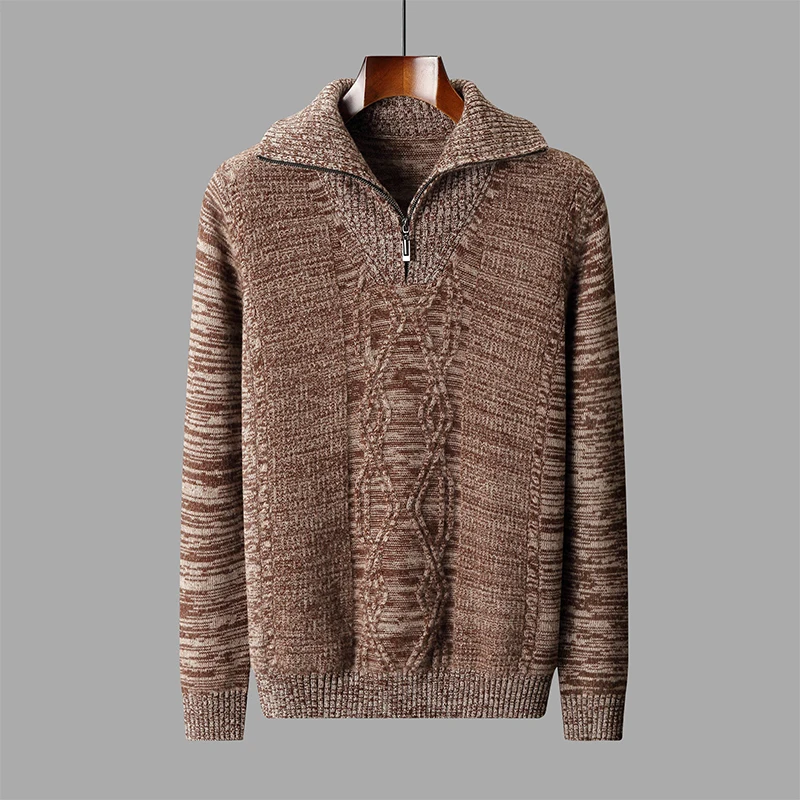 Half zip Autumn/Winter new 100% Merino wool cashmere sweater Men's lapel pullover warm bottom knit shirt top