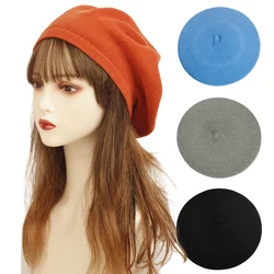 Geebro Women 15 Colors Soft casual Knitted Beret Female Fashion Vintage Solid Knit Berets Streetwear Painter Hat