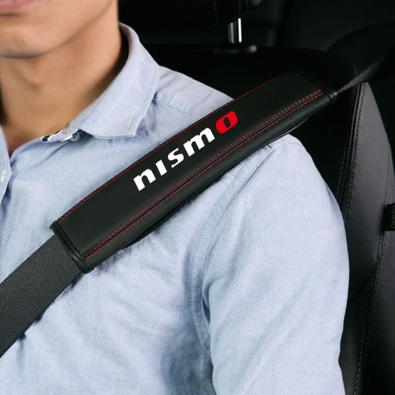 For Nissan Nismo Sylphy Rogue Pulsar 1pc Cowhide Car Interior Seat Belt Protector Cover For car Auto Accessories