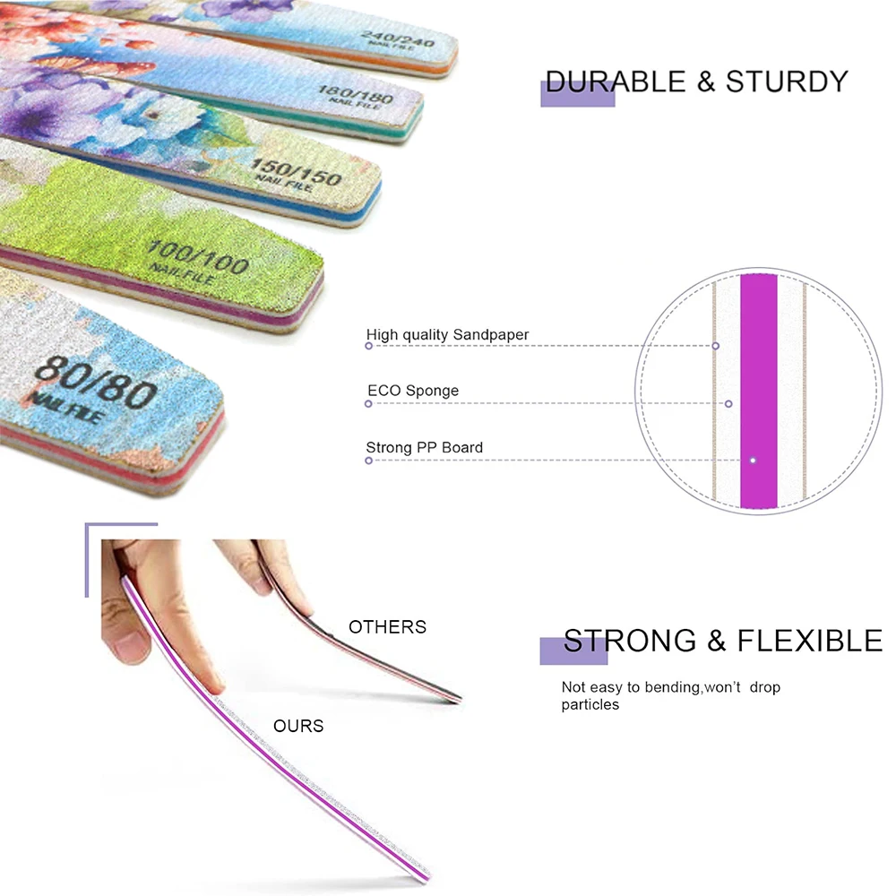 3Pcs Nagel Dateien Für Maniküre 80/100/150/180/240 Grit Bunte Schleifpapier Nagel Puffer Datei entfernen Gel Nagellack Nagel Zubehör
