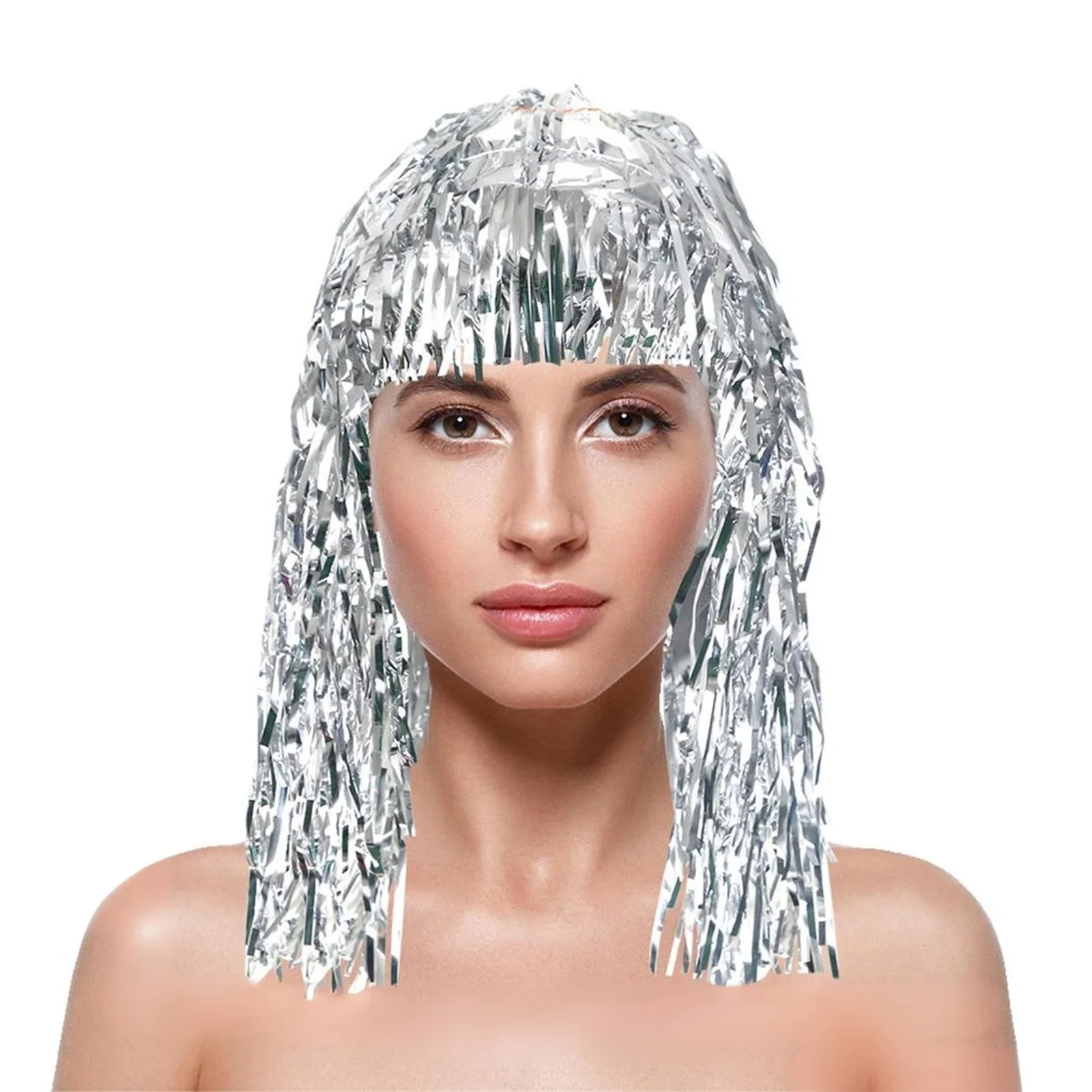 Parrucca con cappuccio antipioggia per animali domestici Decorazioni per feste di carnevale Copricapo con nappe lucide Ventaglio da cheerleader Parrucca colorata Leggera non soffocante