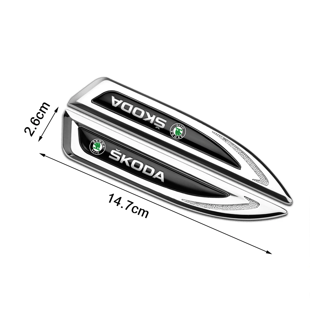 2Pcs Car Styling 3D Zinc Alloy Body Fender Knife Decal Sticker Decor For Skoda Rapid Octavia A5 RS Kodiaq Fabia A7 Kamiq Karoq