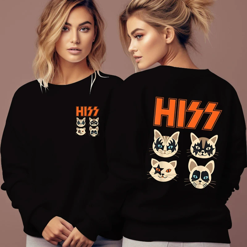 

Rock and Roll Music Cartoon Classic Sweatshirts Women Funny Cat Print Autumn Casual Hoodies Rock and Roll Cat Fashion Sweatshirt