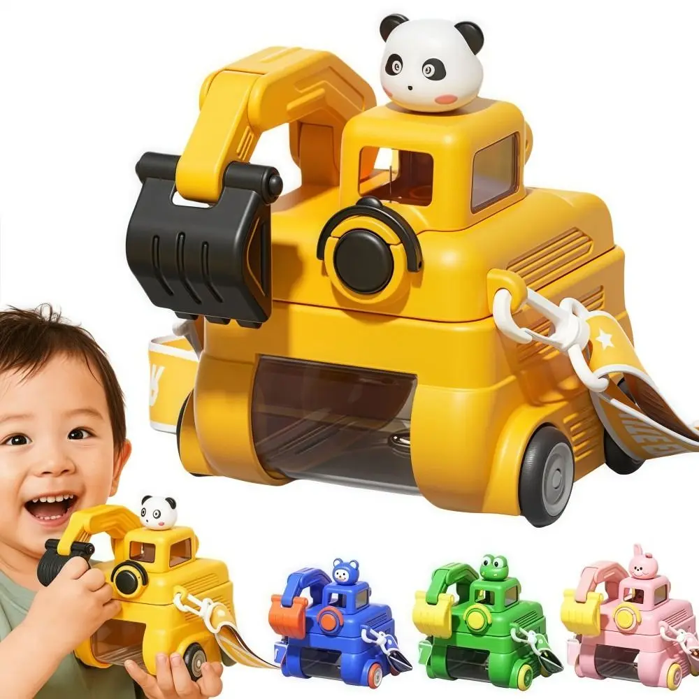 Unique Rotatable Excavator Water Bottle No BPA Cartoon Toy Straw Water Bottles with Wheels 500ML Children's Kettle Kids Gift