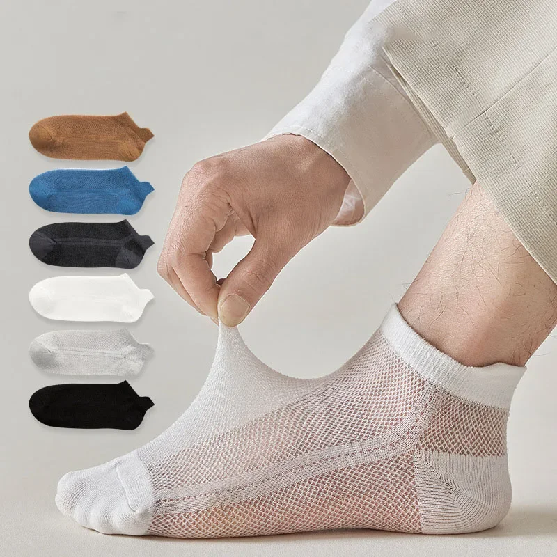 Calcetines náuticos invisibles ultrafinos para hombre, calcetines cortos antideslizantes de corte bajo con suela de algodón fino de verano, calcetines de malla transpirable con pestañas para las orejas