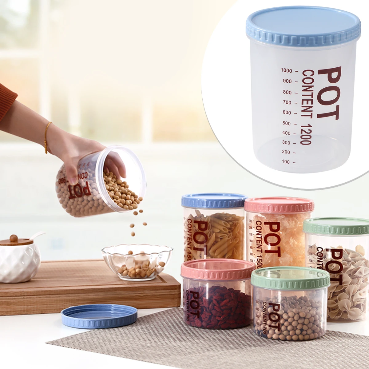 

1000Ml Food Storage Container Plastic Jar With Lid Sealed Canister For Dry Fruits Grains Spices Snacks Household Use Airtight