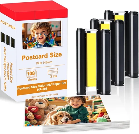 Papel fotográfico cp1500 para canon selfy cp1500 cp1300 cp1200 cp910 cp900 impressora fotográfica KP-108IN tinta 6 tamanhos