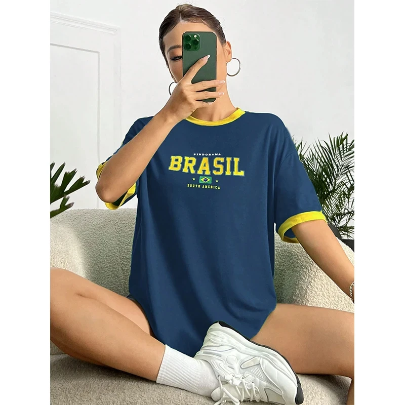 New Summer Women Fashion T-shirt Brasil Flag Printing O-Neck Tops Tees Female Casual Short Sleeve Clothing Ladies Stylish Outfit