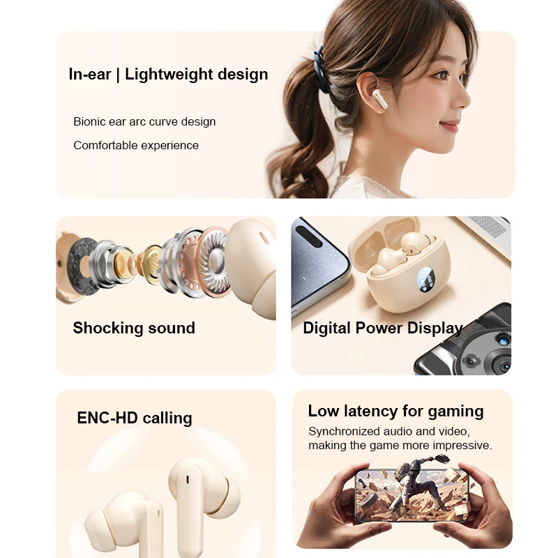 For Xiaomi Lenovo HD-Calling Earphones Bluetooth Wireless Headphone HiFi Stereo Noise Cancelling Earbuds Handsfree