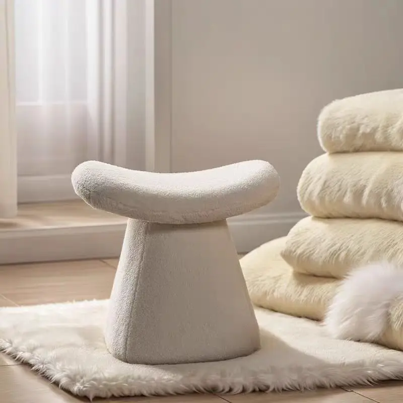 

Cream wind makeup chair Internet celebrity low stool living room home Nordic lamb wool shoe changing stool bedroom light luxury