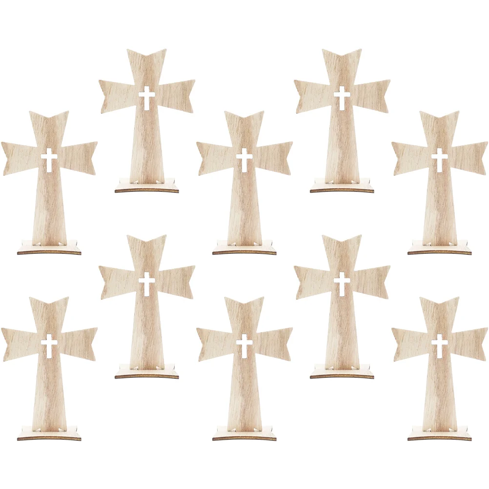 10 Pcs Cross Crafts Creative Holiday Ornaments Set 10pcs (Type B) Sturdy Base Stand Wooden for Statue Tabletop Church