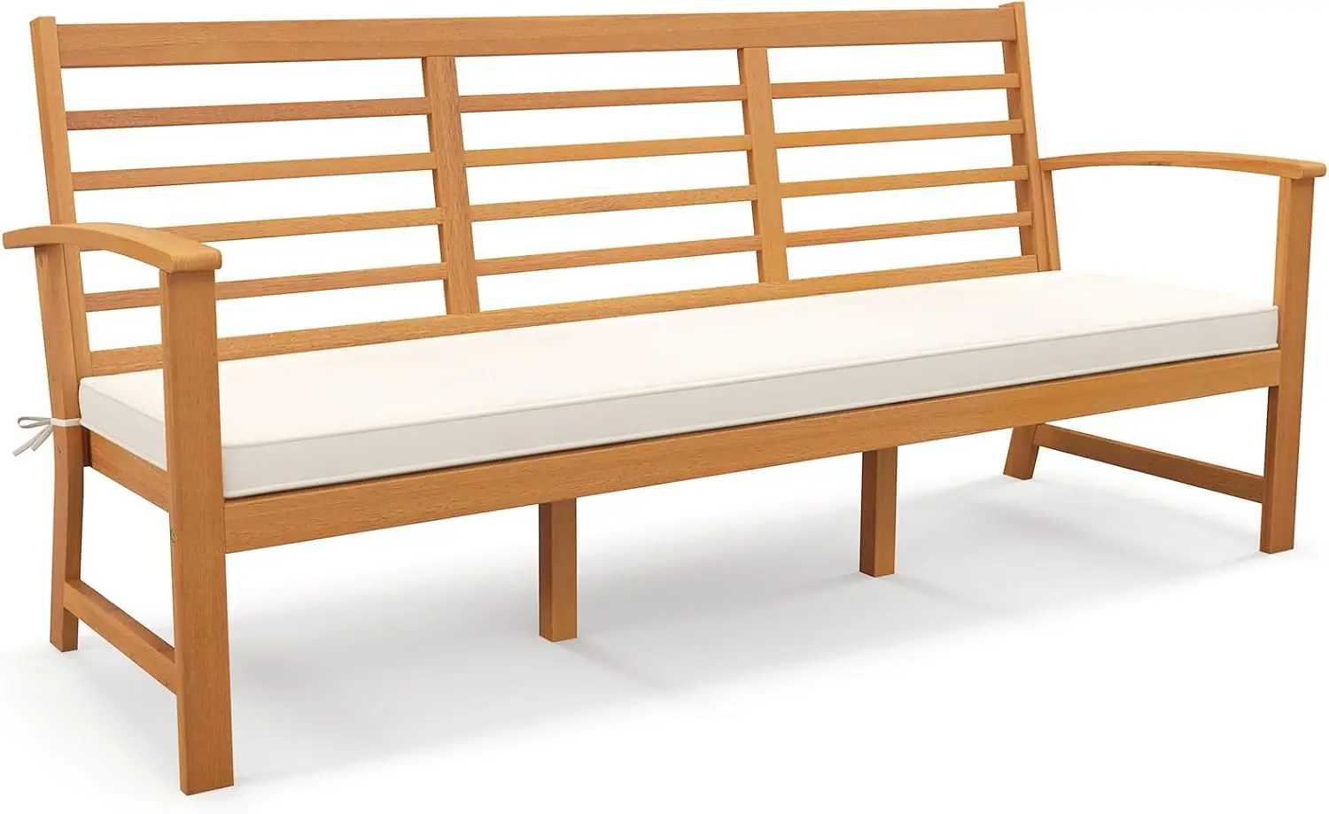 

Patio 64 Inch Wood Bench, 3-Seat Extra Long Acacia Chair W/Seat Cushion, Slatted Seat & Backrest, Outdoor 3-Person Bench Seat