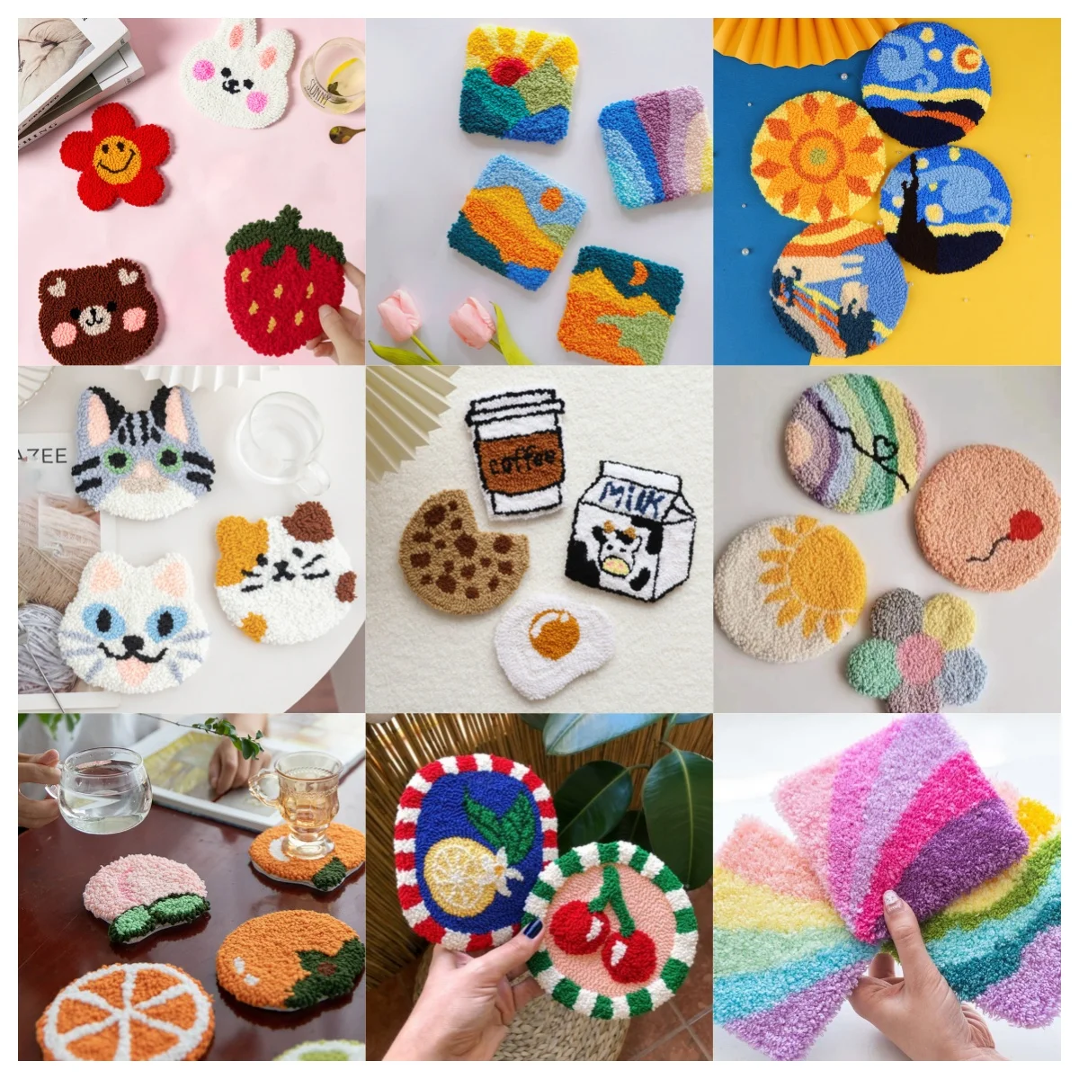 

Embroidery Punch Needle Coaster Kit 4PCS Easy DIY Wool Poke Embroidery Kit for Beginners Adults Kids Coaster Craft Supplies ﻿