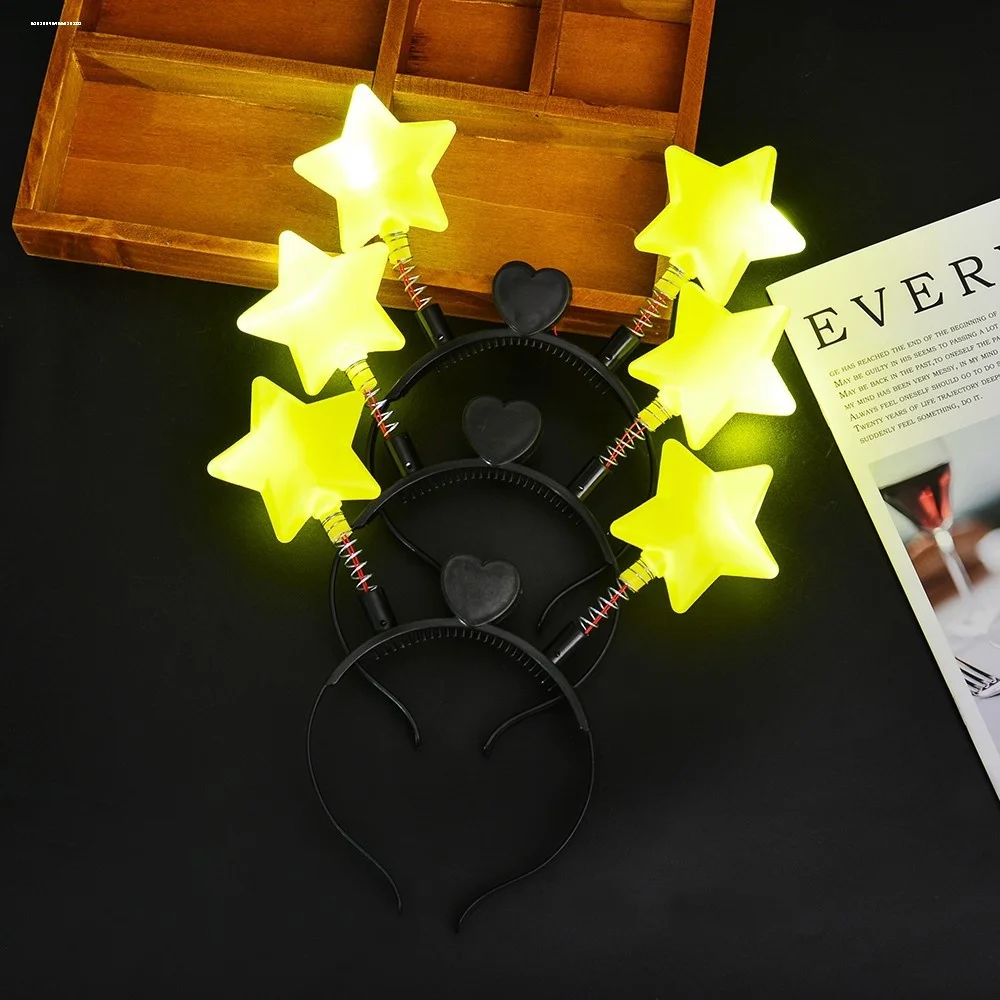 1pc LED Shinning Bouncing Star Shape Headband New Year Birthday Party Hair Band Glowing Headwear Flashing Hair Accessories