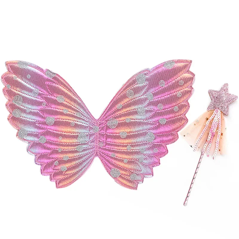 Halloween Angel Wings Fairy Wand Set Colorful Butterfly Wings Star Magic Wand Festival Prop Happy Birthday Party Decor Kids Girl