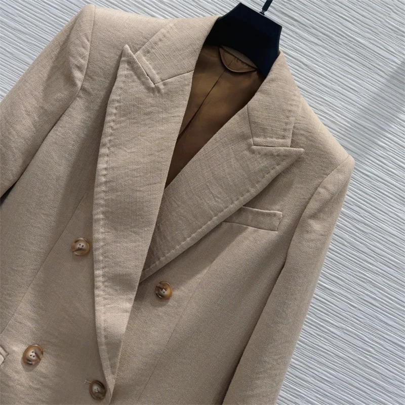 Damesjas Nieuwe zomer 20225, slanke top met lange mouwen, dubbele rij knopen, hoogwaardige linnenmix, damesblazer, damesjasje