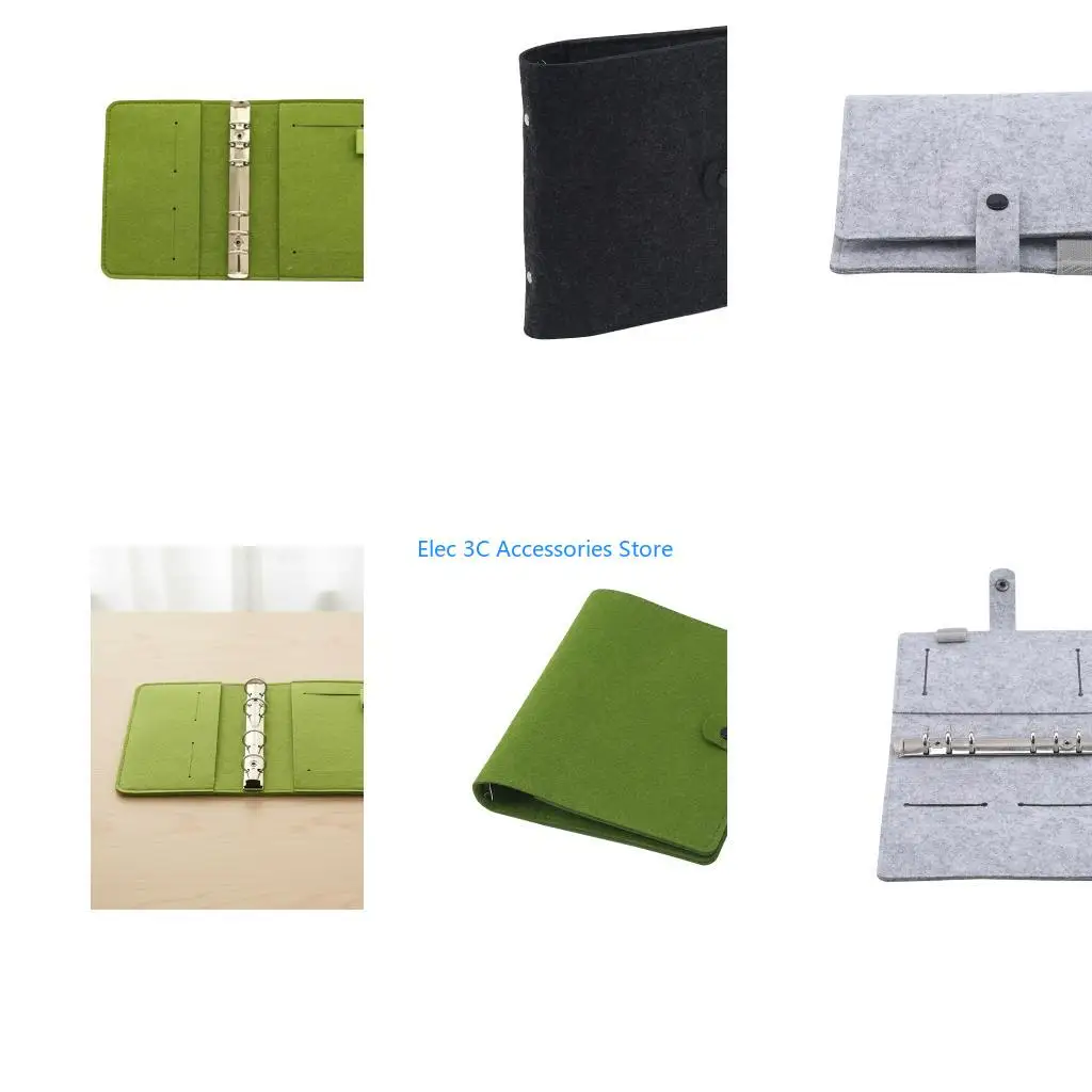 Y51A Refillable Notebook Cover with Card Pocket and Elastic Pen Slot Felted Cloth 6 Rings Binder Cover for Refillable Journal