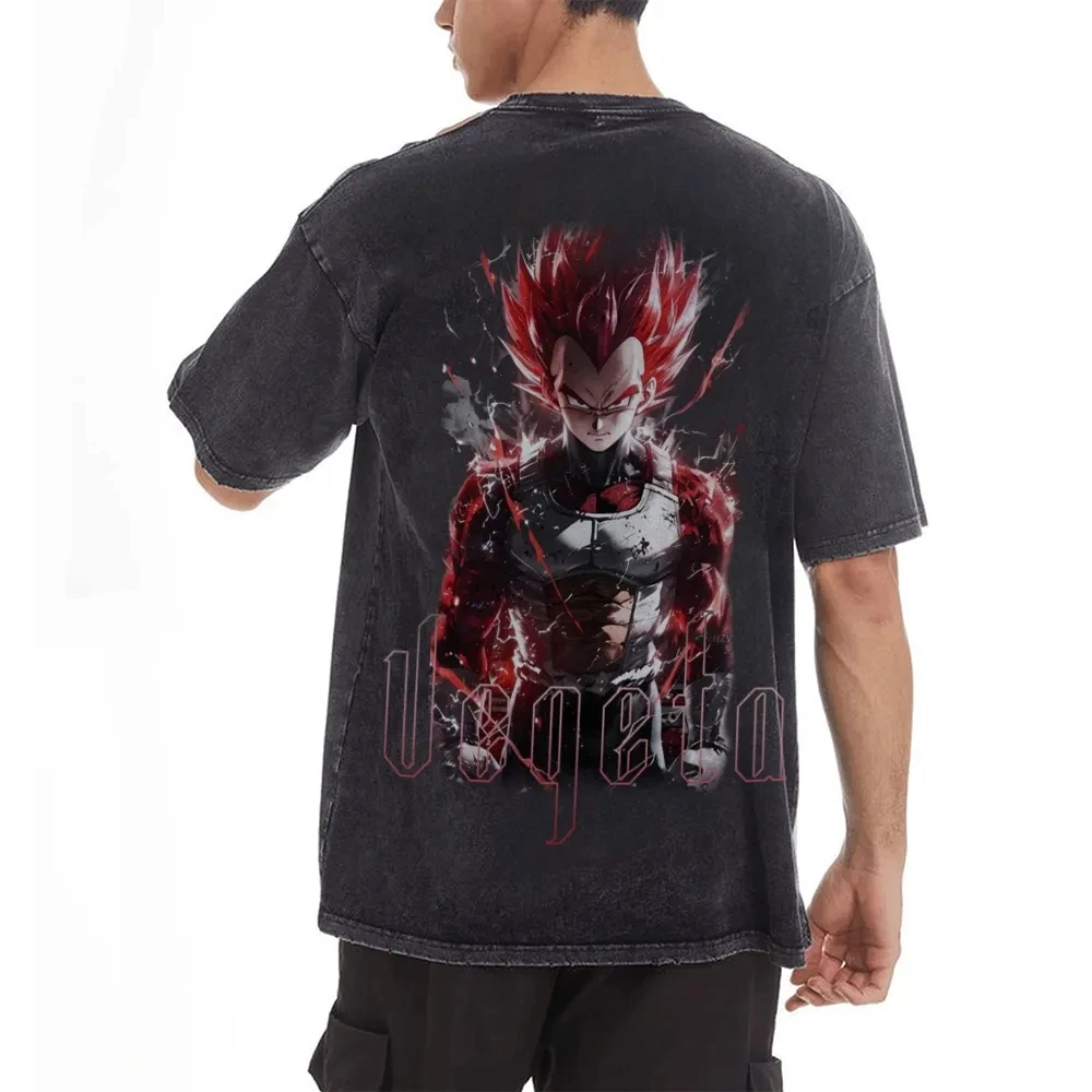 

Vegeta Dragon Ball Anime Harajuku Washed Retro T-Shirt Cotton Men Hip Hop Street Clothing Oversized Women Short Sleeve Unisex