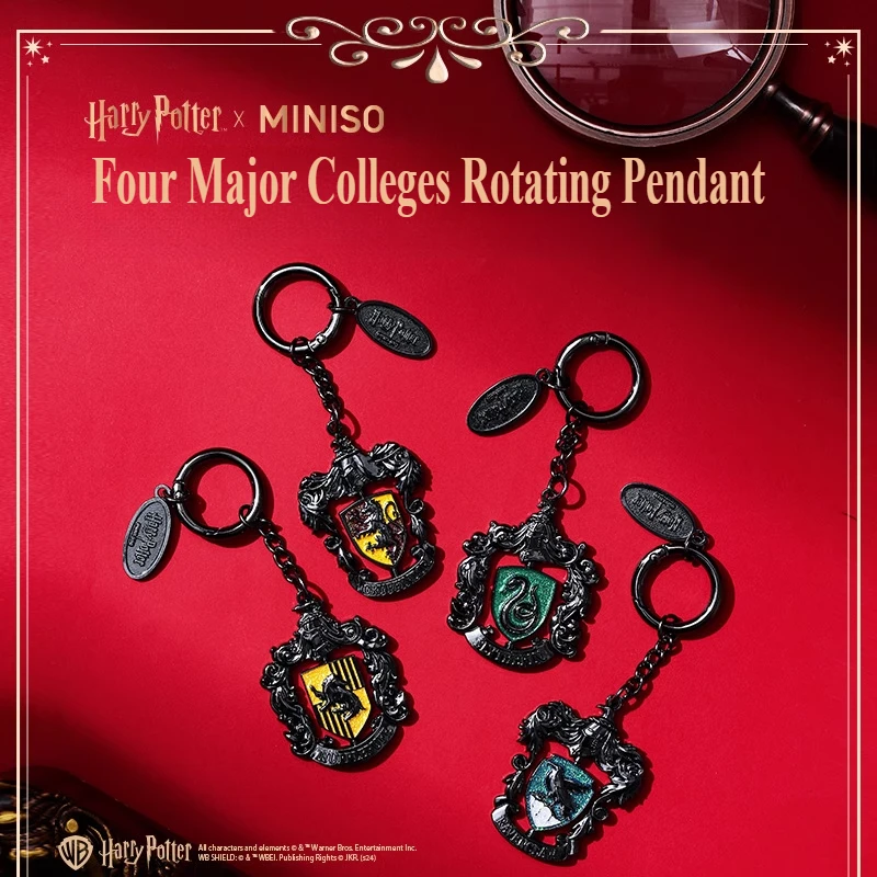 Genuino MINISO Harry Potter Serie Quattro Colleges Portachiavi con ciondolo rotante Grifondoro Decorazione periferica Ciondolo per borsa