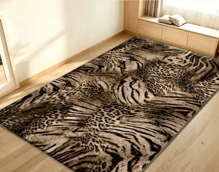 Animal Pattern Leopard Print Zebra Print Mixed Carpet Brown Beige Non-Slip Carpet Mat Suitable for Living Room Bedroom Home Deco