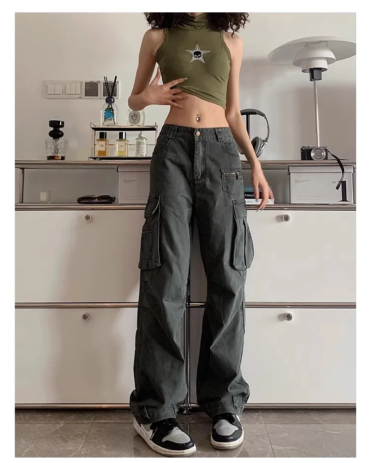 

Plus size High street quick drying work pants for women spicy girls drawstring loose straight leg women casual pants ins