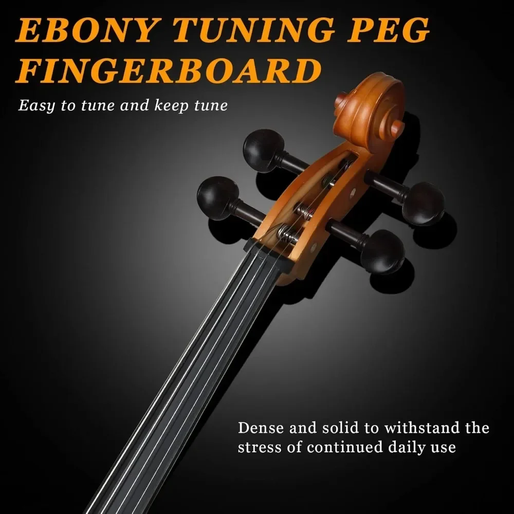 4/4 Ebony Fitted Cello, Acoustic Cello Full Size cello with 7mm Padding Cello Case, Extra String, Bridge, Bow and Rosin