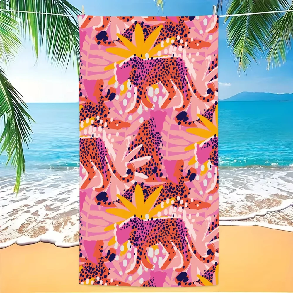 jungle leopard print beach towel,ultra-fine fiber,quick drying, machine washable, beach, camping, exotic animal print bath towel