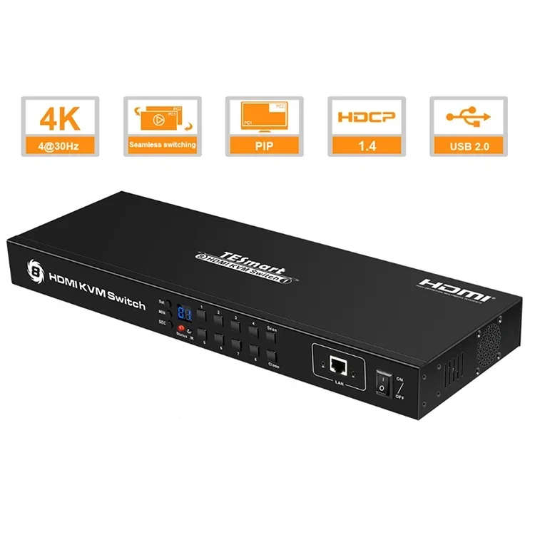 OEM ODM KVM Home Audio Video & Accessories For Office PIP Mode Seamless Switch 4K@60Hz 8 Port In 1 Out HDMI KVM Switcher