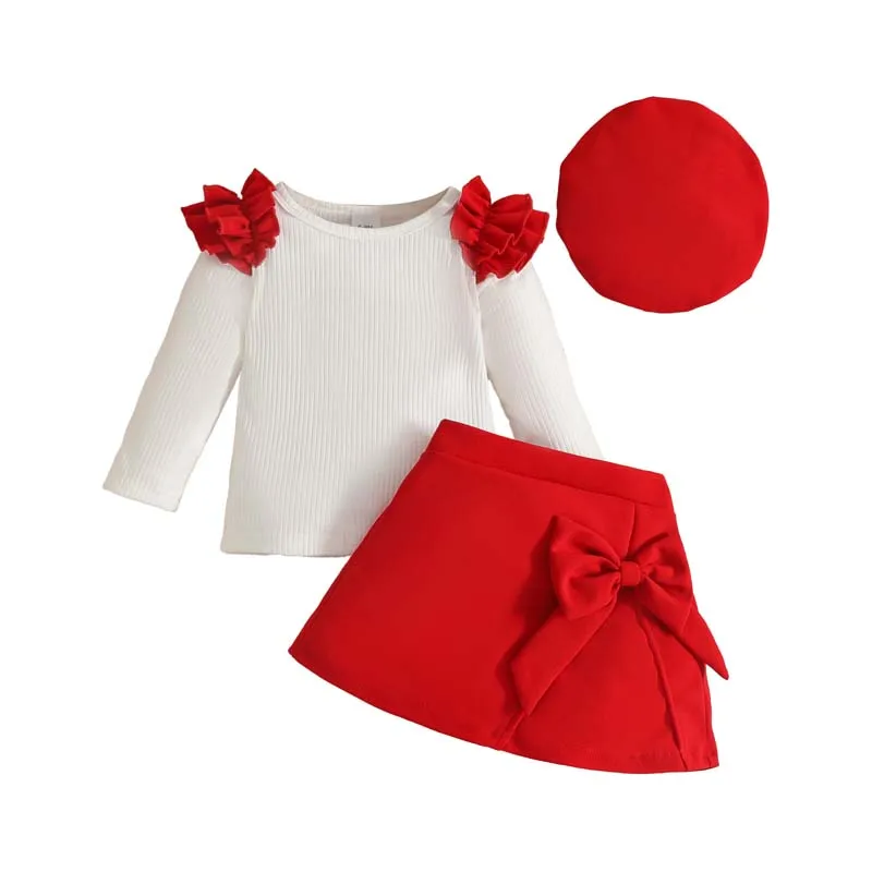 

Baby Clothing Spring and Autumn 3Pcs/Sets Fashion Long Sleeves T-shirt Top Bow Skirts Hat For Baby and Toddlers Girls 1-3 Years