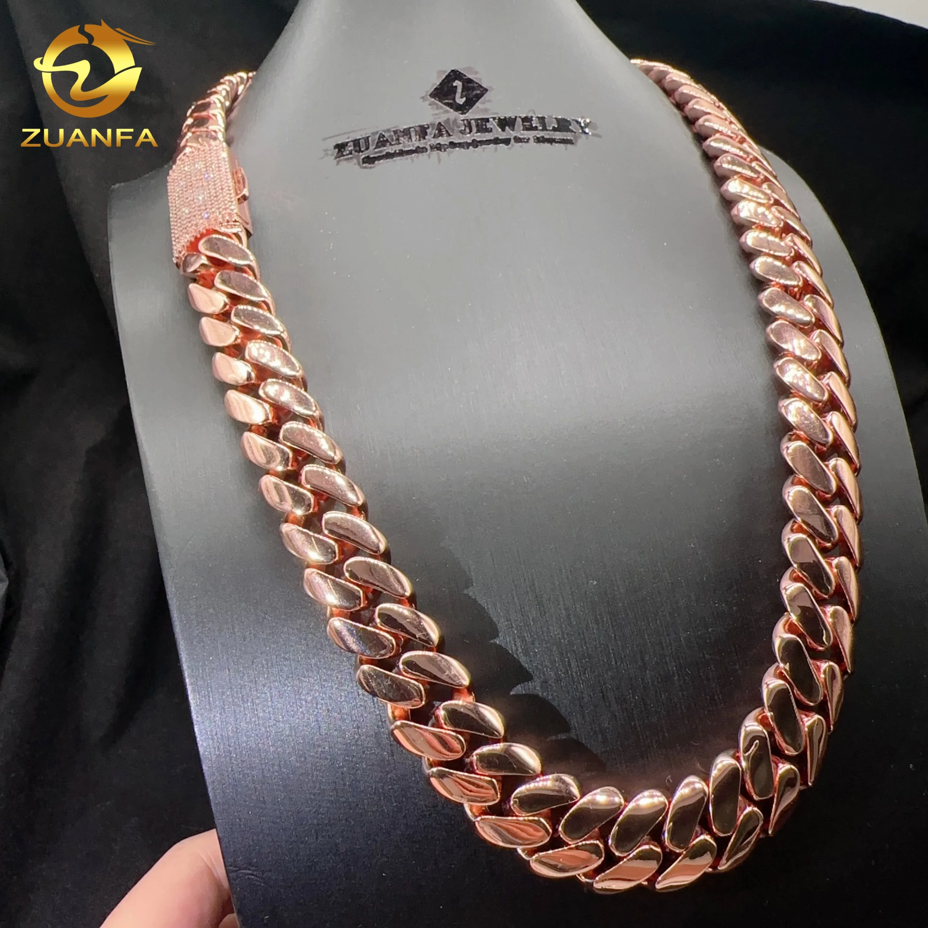 Width 16MM Sterling Silver 925 Cuban Chain VVS Moissanite Diamond Lock Hip Hop Real Gold Plated Plain Cuban Link Chain..