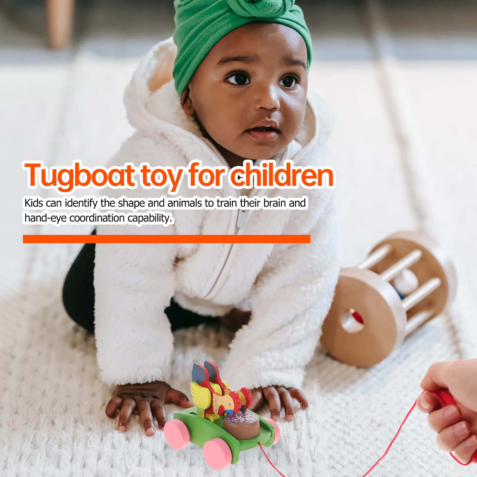 Kereta Hewan Cantik Mainan Tarik Tali untuk Bayi, Mainan Edukasi Dini untuk Balita, Latihan Keterampilan Kognitif