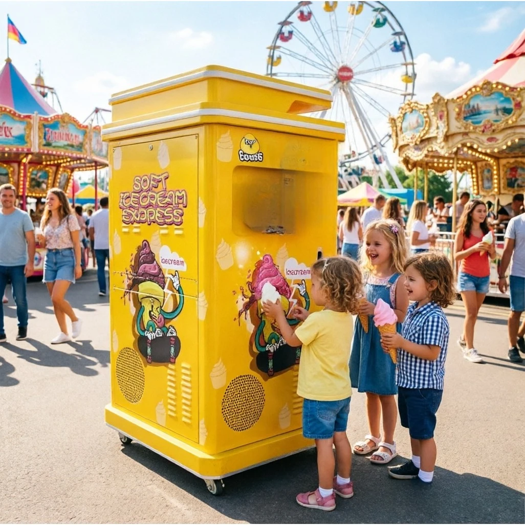 Soft Serve Ice Cream Vending Machine Staff Card QR Coin Triple Payment Cloud Sales Record Canteen Frozen Dessert Equipment
