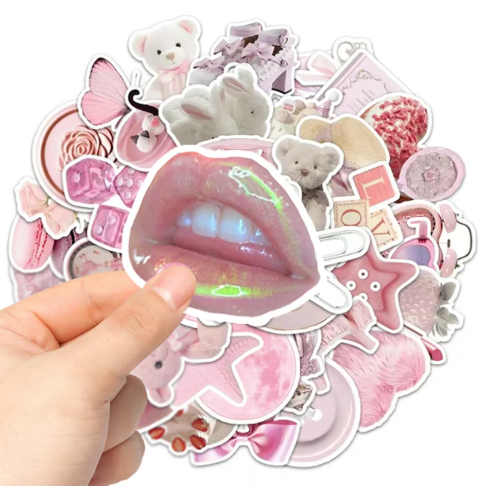 

62pcs 3-6cm Pink Girls Cartoon Stickers Ins Style Cute Decals Decoration Graffiti Toys DIY Notebook Phone Suitcase Bike Fridge