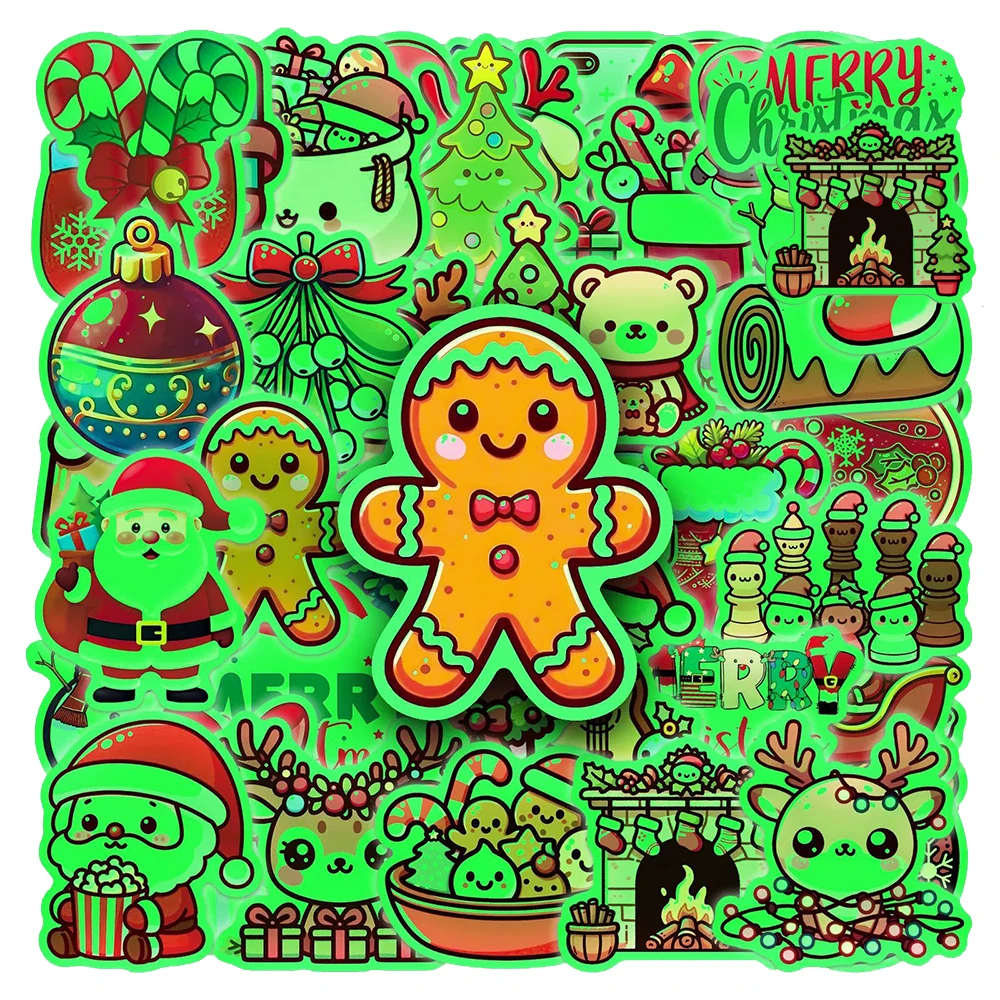 10/30/52pcs 빛나는 메리 크리스마스 시리즈 스티커 귀여운 만화 산타 클로스 눈사람 데칼 노트북 전화 수하물 스티커 장난감
