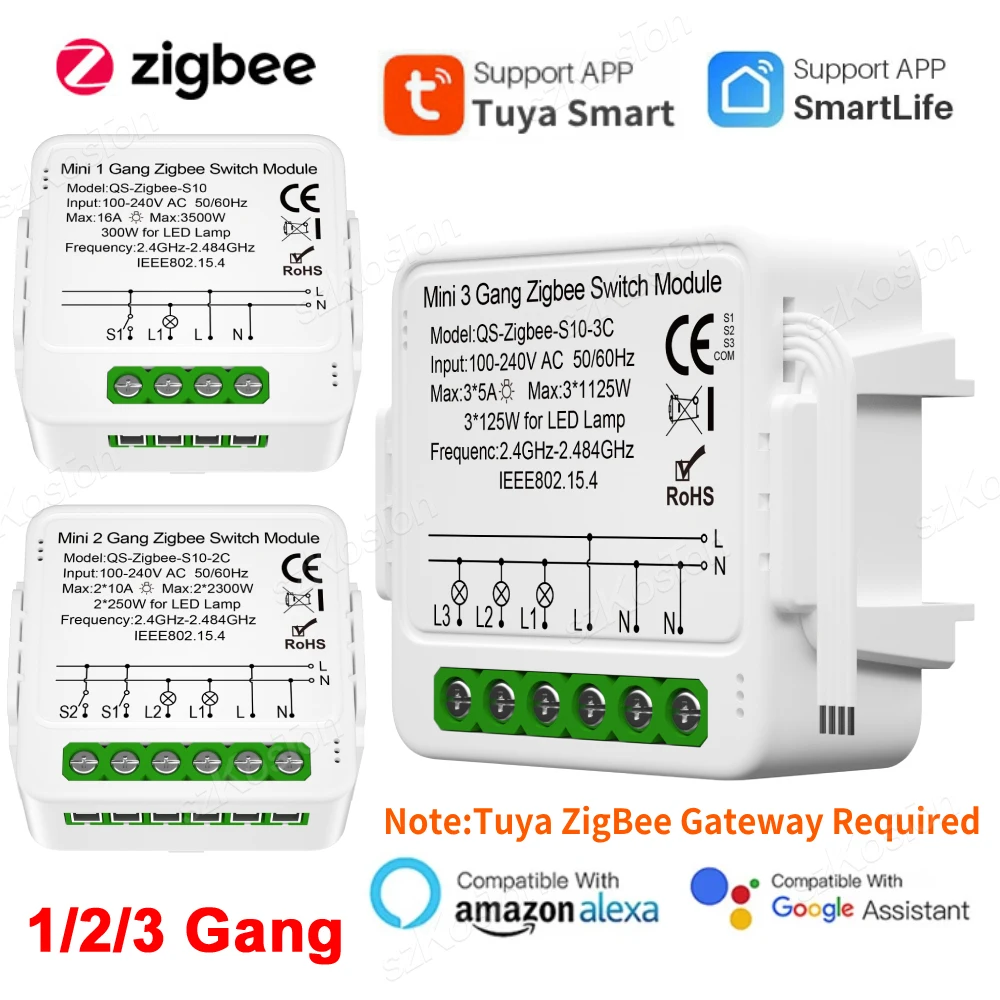 1/2/3 Gang Tuya Zigbee Smart Switch Automation DIY Breaker Smart Home Switch Timer Voice Control Work With Alexa Google