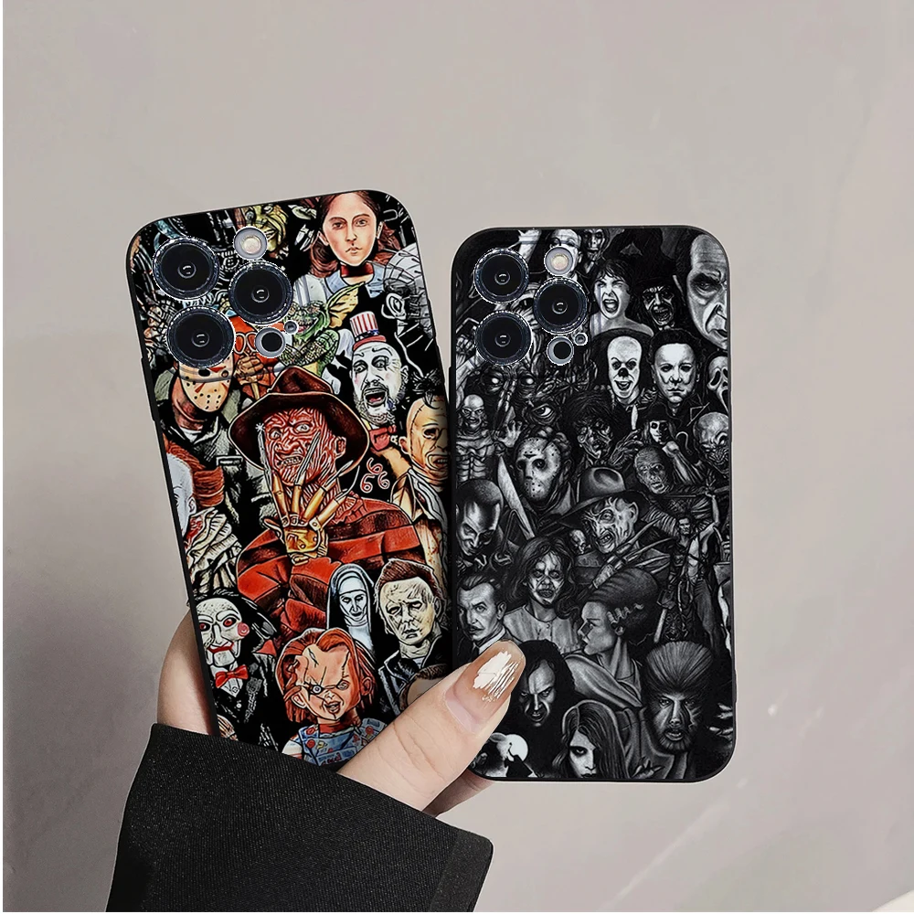 Horror Characters Collection Phone Case For IPhone 11 12 13 14 15 16 Mini Plus Pro Max Silicon Black Soft TPU Cover