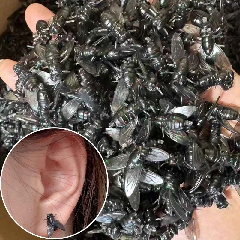 2 uds. pendientes divertidos con tachuelas y moscas, pendientes de insectos realistas para mujeres y hombres, mini pendientes con mosca personalizados abstractos, joyería de fiesta 2 uds. Pendientes divertidos con tachuelas y moscas, pendientes de insectos realistas para mujeres y hombres, Mini pendientes con mosca personalizados abstractos, joyería de fiesta 3