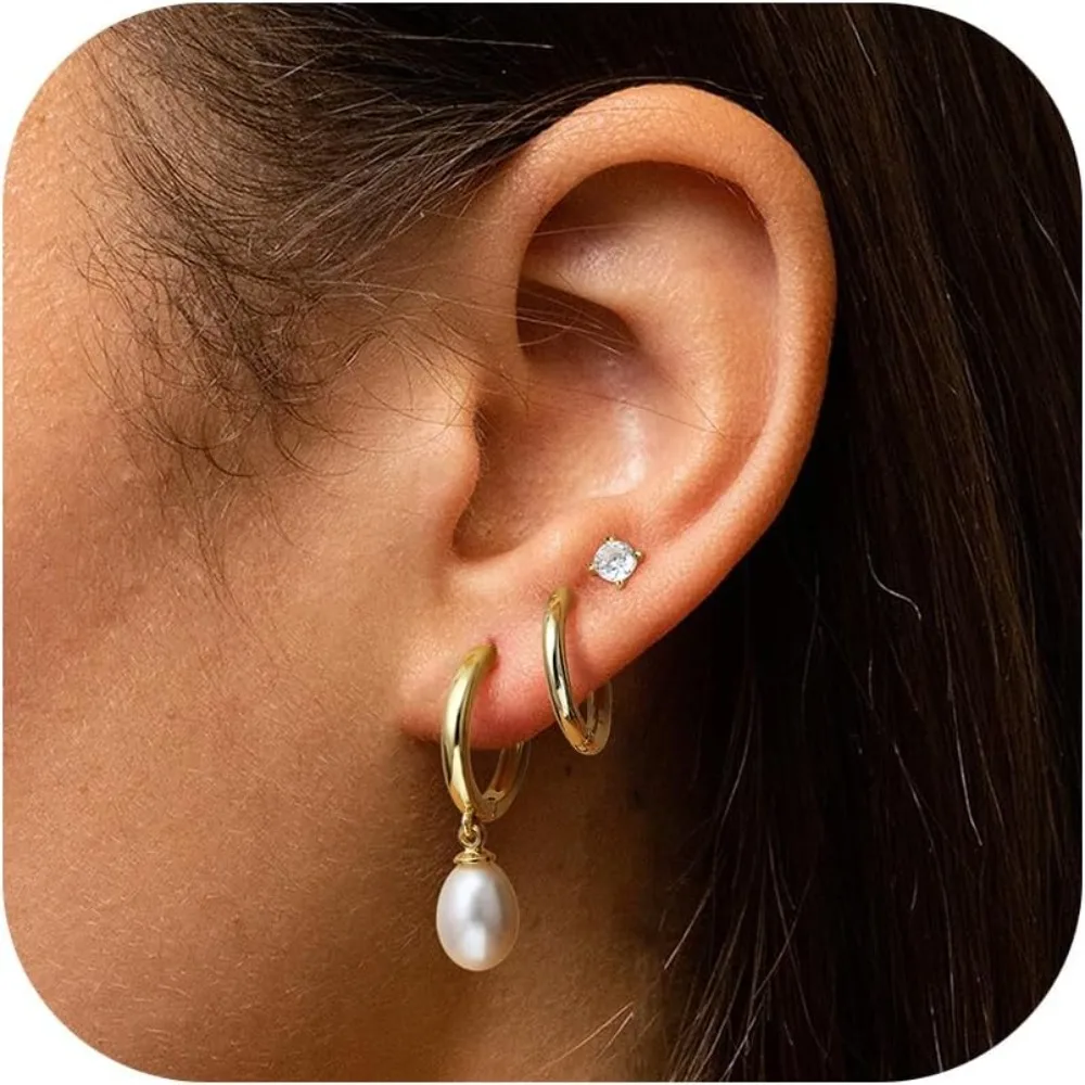 

Bobisty 3Pairs 14K Gold-plated Earrings Set for Women CZ Hoop Earrings Stacks Cartilage Earrings Dainty Piercing Jewelry Gifts