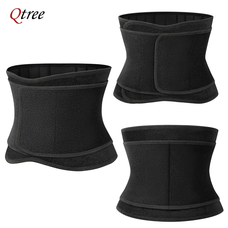 Qtree Men Waist Trainer Weight Loss Belt Slimming Body Shaper Workout Fat Burning Corset Sauna Sweat Wrap Fitness Trimmer Strap