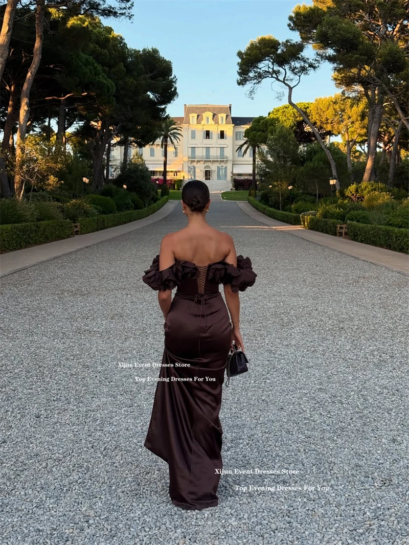 Xijun Sexy Satin Mermaid Evening Dresses 3D Flowers Saudi Arabric Formal Prom Dresses Off The Shoulder Long Prom Gowns Customize