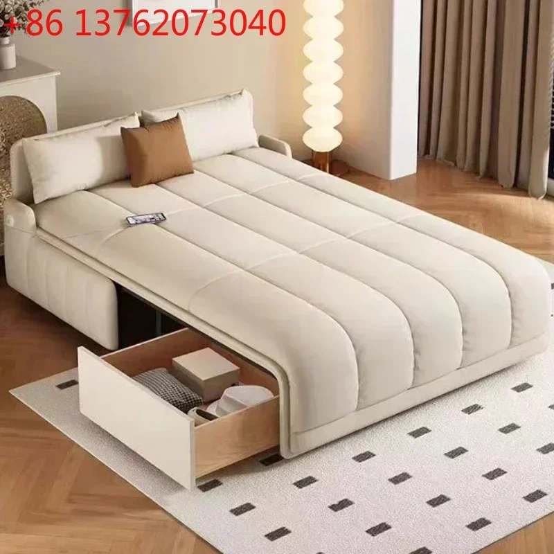 Multi-function Cream Wind Couch Bed 1/2/3people Saint Tivena Leather Smart Electric Sofa Bed Living Room Folding Dual-purpose