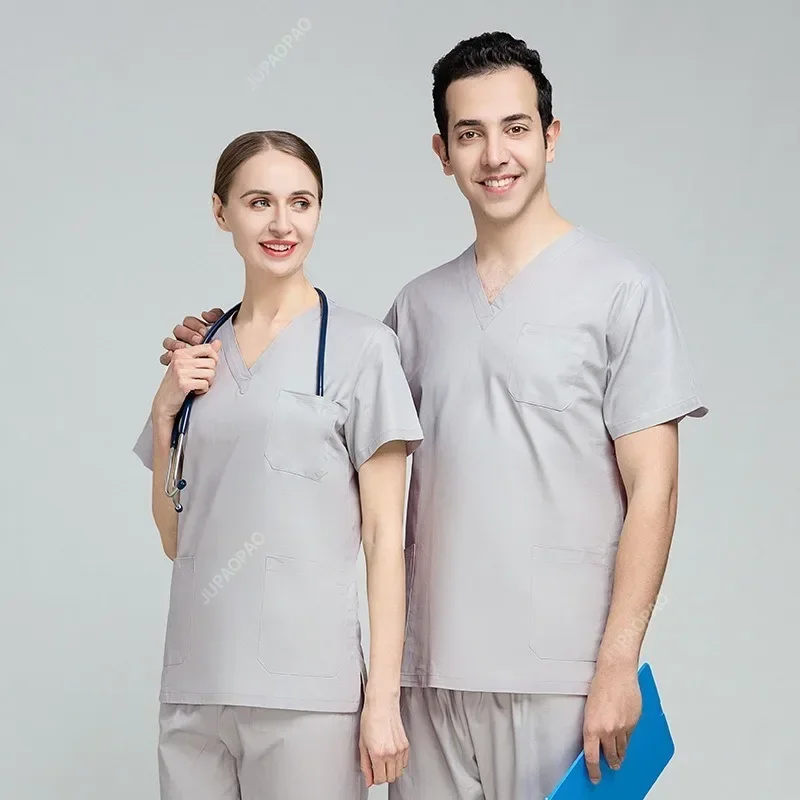 Uniformes médicos elásticos das mulheres, Scrubs de secagem rápida, Uniforme de enfermeira, Fino Respirável Scrub Top, Calças Elásticas, Médico