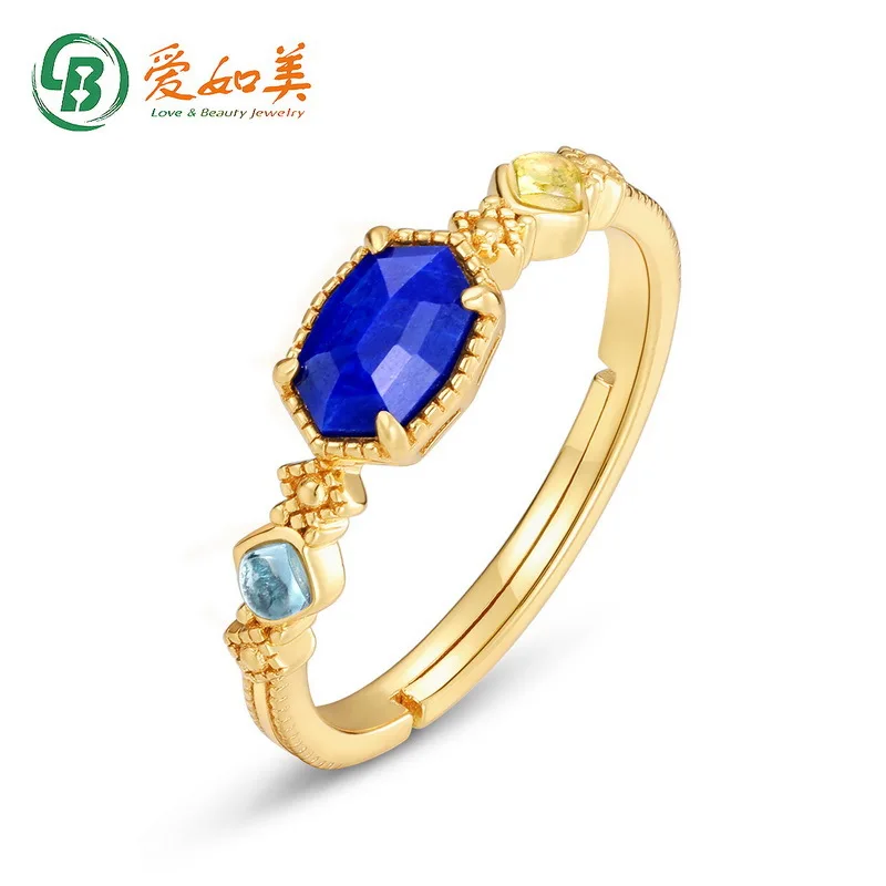 

Кольцо из 18-каратного золота с геометрическим рисунком Lapis Lazuli PT950, платиновое посеребрение, 7-слойное золотое кольцо, женское классическое элегантное красочное кольцо с сокровищами
