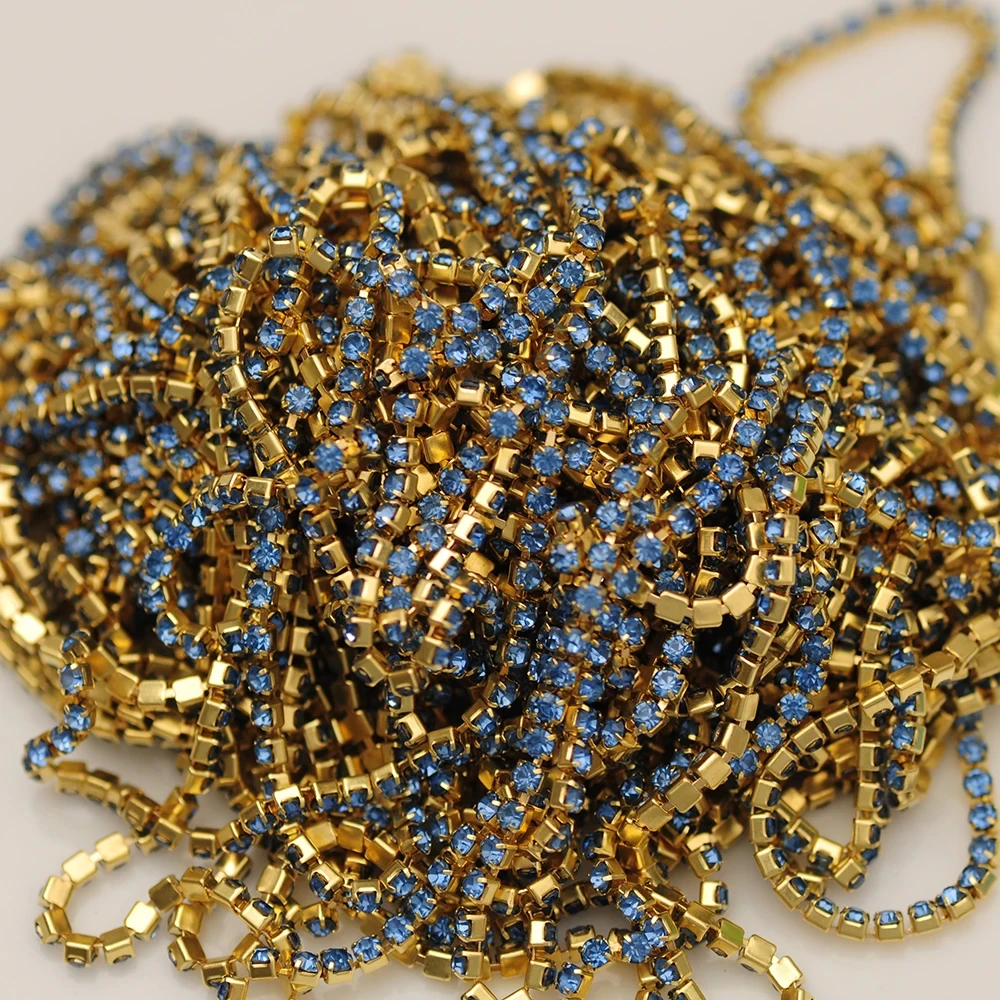 10m Goldboden Glitzer-Glas-Kristall-Strass-Kette zum Aufnähen für DIY-Schmuck, Näharbeiten und Bekleidungszubehör – Detail 17